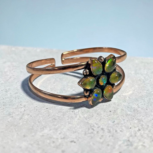 Ammolite opal flower - opal, copper